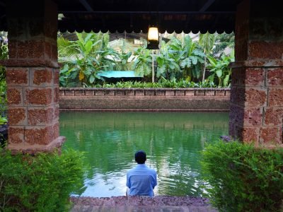 The traditional bathing pond at Harivihar heritage homestead